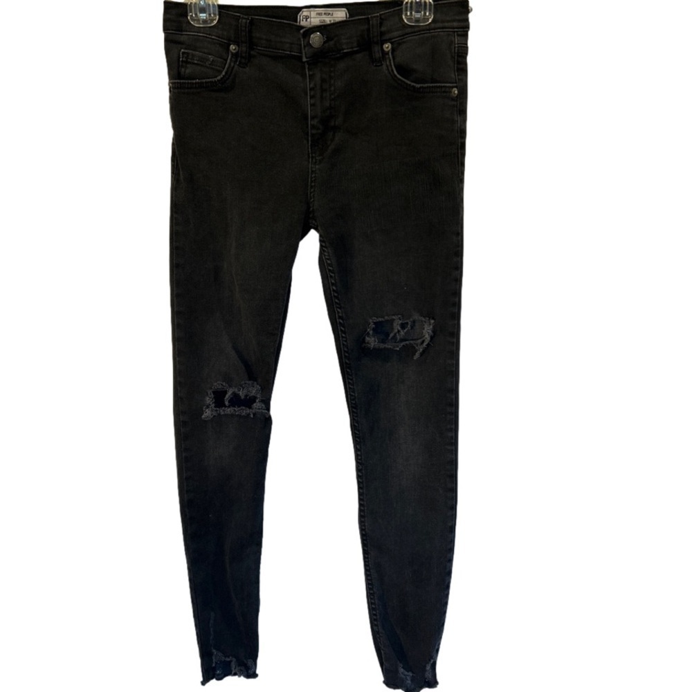 Free People High Rise Skinny Jeans Black Distressed